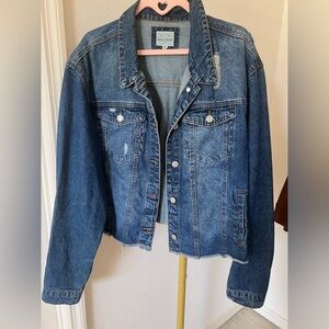 Wax Jean Blue Denim Distressed Jacket Women 2XL EUC